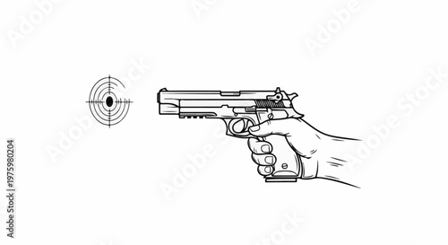 Hand holding a handgun aimed at a target