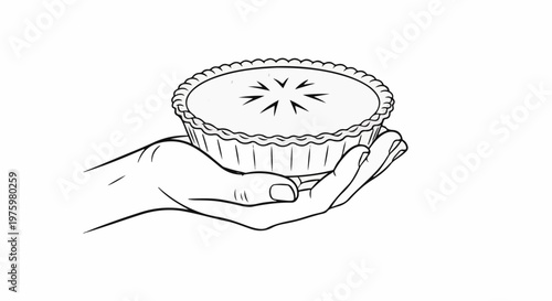Hand holding a freshly baked pie with decorative crust and filling