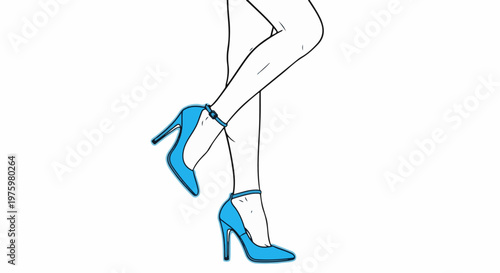 Elegant woman's legs adorned with striking blue high heels and ankle straps