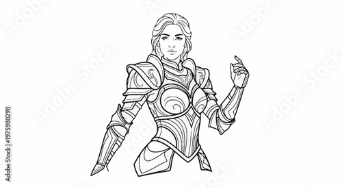 Female warrior in ornate armor, poised and confident