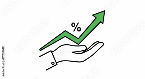 Hand supporting a green arrow indicating financial growth and percentage increase