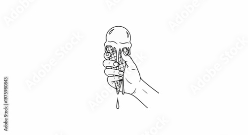 Hand crushing a melting ice cream cone causing it to drip