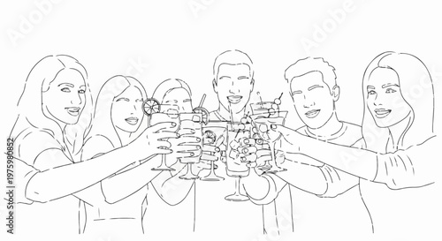 Friends celebrate with cocktails, smiling and toasting in a cheerful gathering