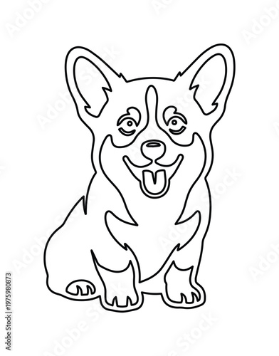 Corgi dog line art vector, cute welsh corgi puppy coloring page illustration, minimalist black and white pet outline for laser cutting and crafts