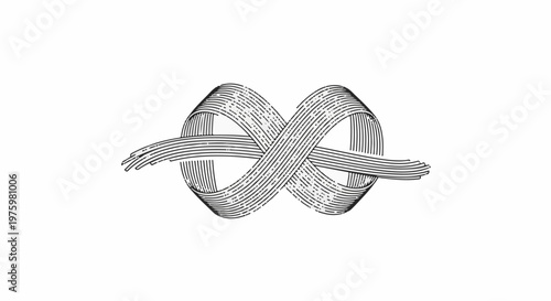 Intertwined ribbon-like forms create an infinity symbol with a textured appearance