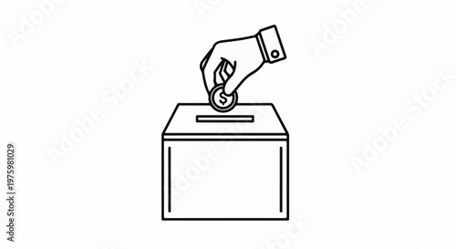 Hand dropping coin into box for donation or savings