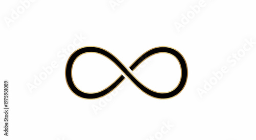 Elegant infinity symbol with a black band and golden trim on a white background