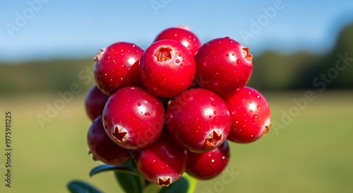 Fresh Red Berries Bunch with Water Droplets Close Up