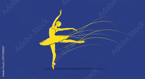 Elegant yellow ballerina sketch with flowing ribbons vector illustration