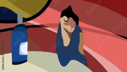 color background, flat cubism vector illustration