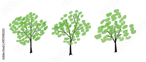 Small green trees set hand drawn landscape clipart collection