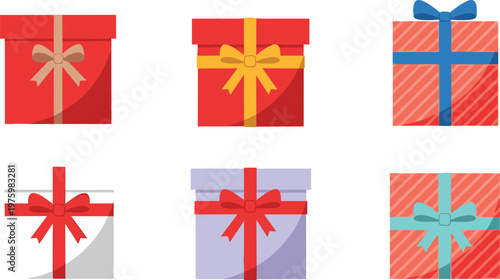 Colorful Gift Box Collection with Ribbon and Bow for Birthday, Holiday, and Celebration Vector Illustration Designs