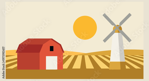farm barn and wheat field, aesthetic countryside landscape doodles, hand drawn rural farm sketches, creative harvest scenery art, scrapbook farm life elements, peaceful farm day illustrations, minimal