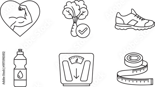 Line for healthy lifestyle and fitness line healthy lifestyle heart flexed arm broccoli