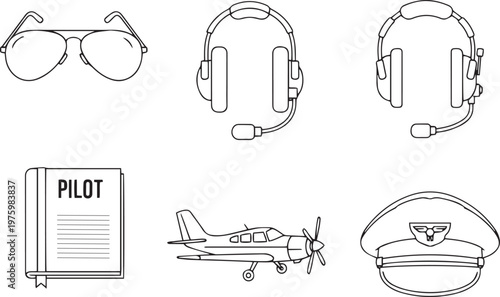 Pilot accessories and airplane aviation glasses headset