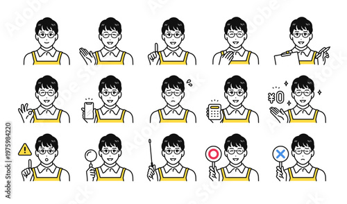 エプロン 男性スタッフ ビジネス向け ベクターアイコンイラスト素材セット