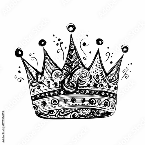 A detailed doodle of a crown with decorative patterns and swirls