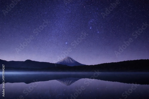 Night mountain reflection lake starry sky landscape nature