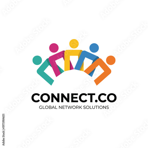 A vibrant logo depicting colorful figures holding hands, representing community, collaboration, and networking, perfect for businesses focused on social connections.