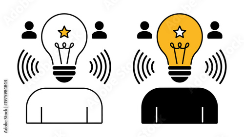 A person's head with a star lightbulb emitting ideas to surrounding people.