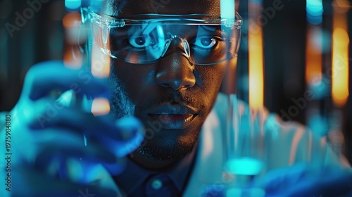 Scientific Research Concept Featuring Scientist Holding Glass Test Tube with Chemical Reaction