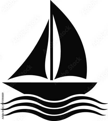 Sailboat Ocean Waves Minimal Nautical Silhouette Marine Travel Design
