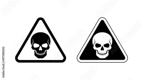 A distinct hazardous warning sign with a menacing skull icon presented inside a triangular frame.