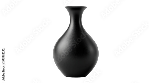 Elegant matte black ceramic vase with graceful curves studio lit for a modern minimalist look isolated on transparent ba