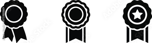 Three black ribbon award icons excellence achievement and recognition