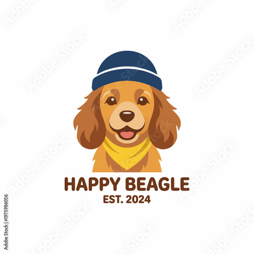 A cheerful beagle wearing a hat and bandana captures the essence of companionship and joy, making it ideal for branding businesses in pet care or animal products.
