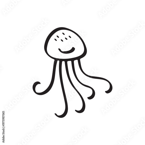Happy jellyfish smiling outline doodle