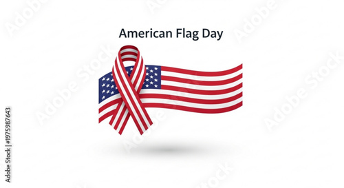 American flag day symbol with ribbon on white background patriotic concept