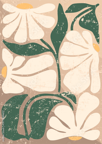 Vintage White Garden Flowers Retro Poster