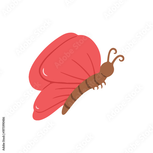 Red butterfly with brown body profile view