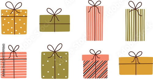 Set of Colorful Gift Boxes with Bows Vector Illustration for Holiday and Celebration Designs