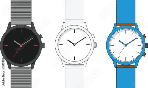 Set of Minimalist Watches with Modern Designs Featuring Black, White, and Blue Bands for Fashion and Style