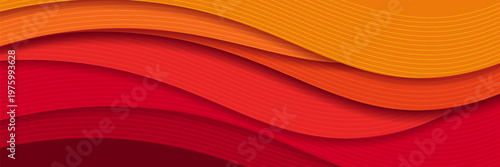 Fotografie Abstract Red and Orange Layered Wave Background with Paper Cut Texture