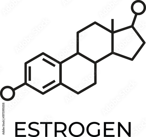 Estrogen Chemical Formula and Molecular Structure Black Minimalist Hormone Vector Illustration for Medical and Scientific Research