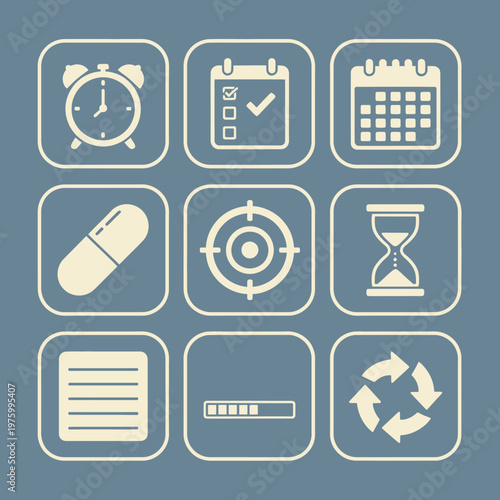 Icons of time management tools.