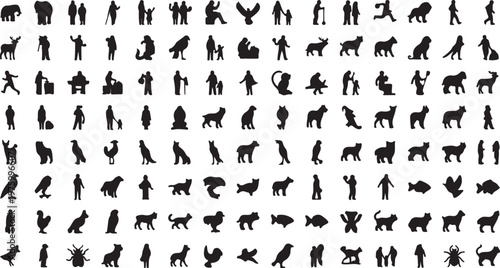 Photography Black silhouette collection of people and animals, diverse set of human figures