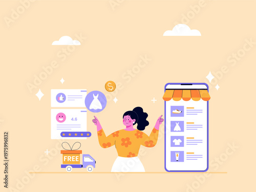 Online shopping, searching for products or reviewing product information before making a purchase