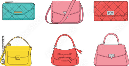 Set of Stylish Handbags with Colorful Designs and Trendy Shapes for Fashion Accessories