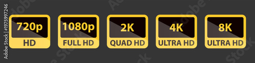 Digital video resolution icons showing different screen quality standards for high definition content