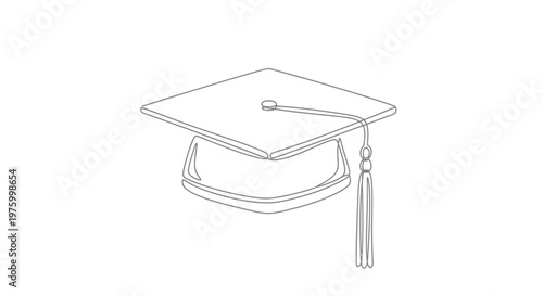 Graduation cap illustration in continuous line art style, symbolizing academic achievement and the pursuit of knowledge and success for students celebrating their educational milestones