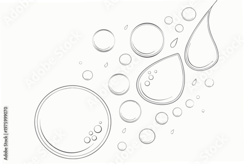 A minimalist vector illustration of water droplets in various sizes and shapes