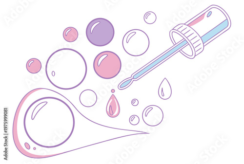 A vector graphic illustration of a dropper with bubbles in a minimalist flat design style