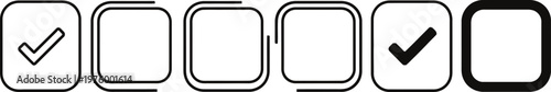 A series of six rectangular boxes two containing a checkmark illustrating selection or completion status