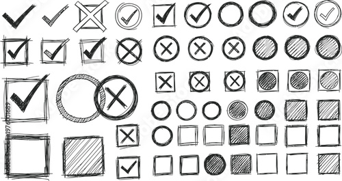 Collection of hand drawn laundry symbols and wash care instructions in black and white