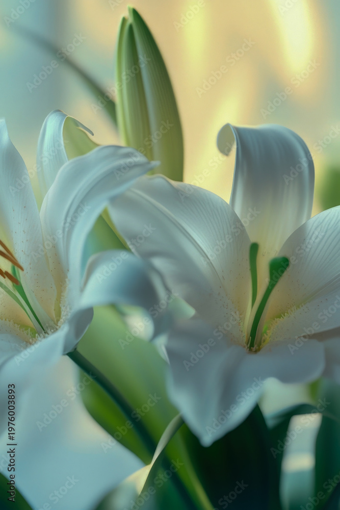 Obraz premium Close-up view of white flowers arranged in a vase. vertical frame
