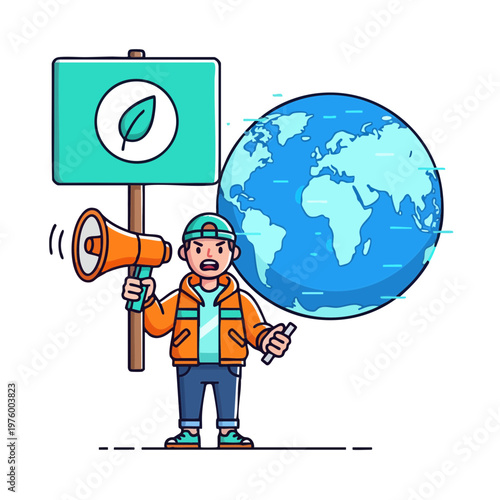 Environmental activist protesting for planet Earth vector illustration